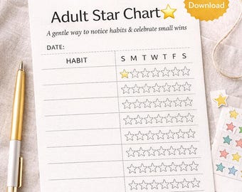 Adult Star Chart Printable | Gentle Habit Tracker | ADHD Friendly | Small Wins Tracker | Minimalist Planner