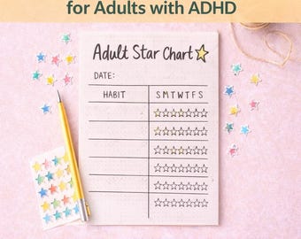 Tracker delle abitudini stampabile per adulti / Grafico stellare settimanale adatto a persone con ADHD / PDF sulla cura di sé minimalista