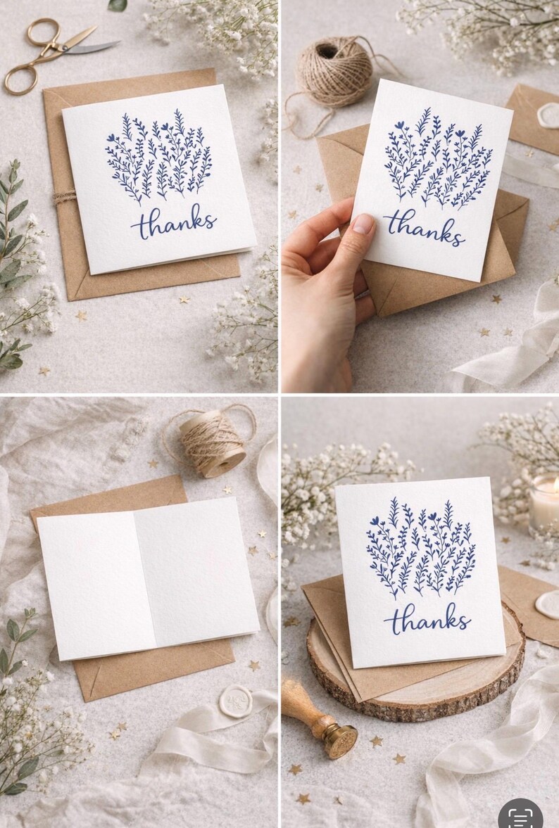Blue Floral Thank You Card | Minimalist Folded Template (digital ...