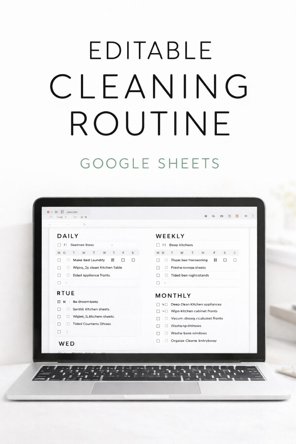 Editable Cleaning Checklist | Daily, Weekly, Monthly Routine Planner ...