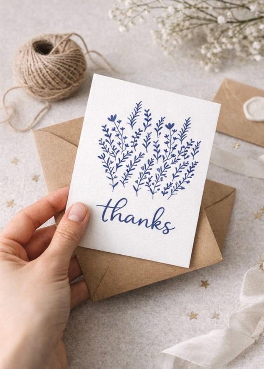 Blue Floral Thank You Card | Minimalist Folded Template (digital ...