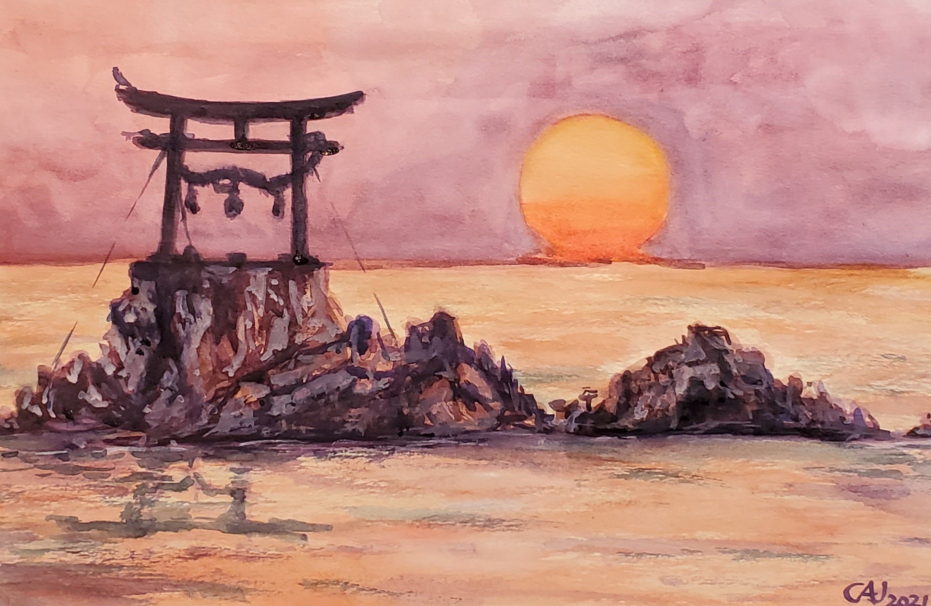 水彩画「近くの神社」 水彩画「近くの神社」