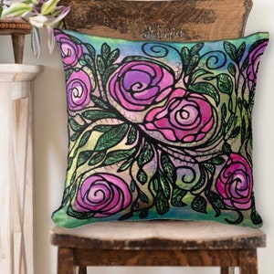 Floral Throw Pillow Covers: Abstract Neurographic Art Cushion Cover