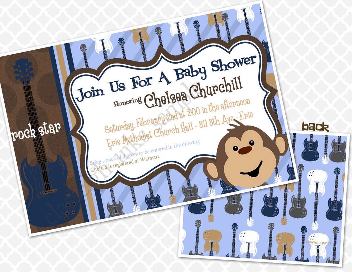 Monkey Rockstar Baby Shower Invitation Baby Shower Sprinkle | Etsy