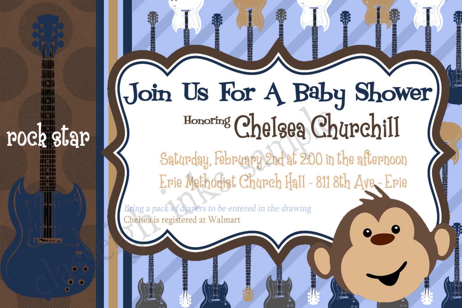 Monkey Rockstar Baby Shower Invitation Baby Shower Sprinkle | Etsy
