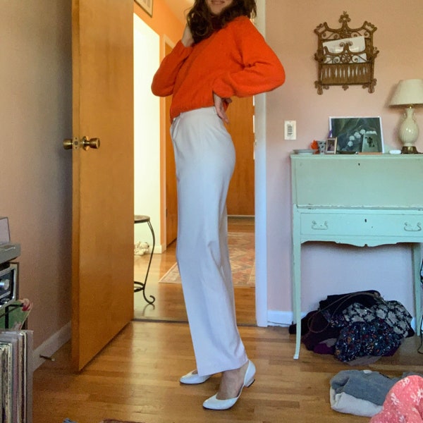 2000s High Rise White Wool Pants