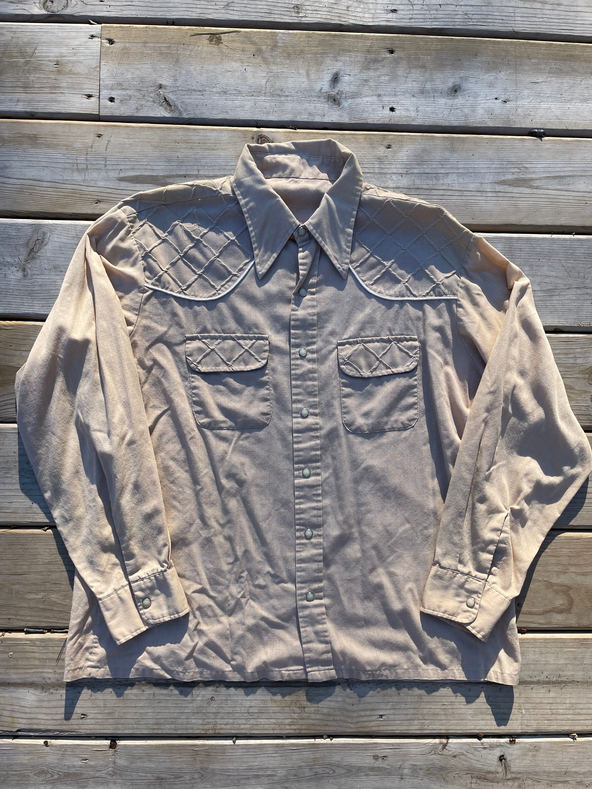 70s Denim western shirt. pearl snaps. XXL – Vintage Sponsor