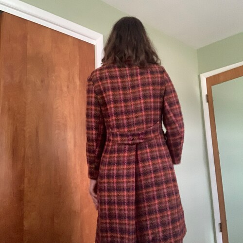 Vintage shops 60s Tweed Plaid Satin Lined Peacoat