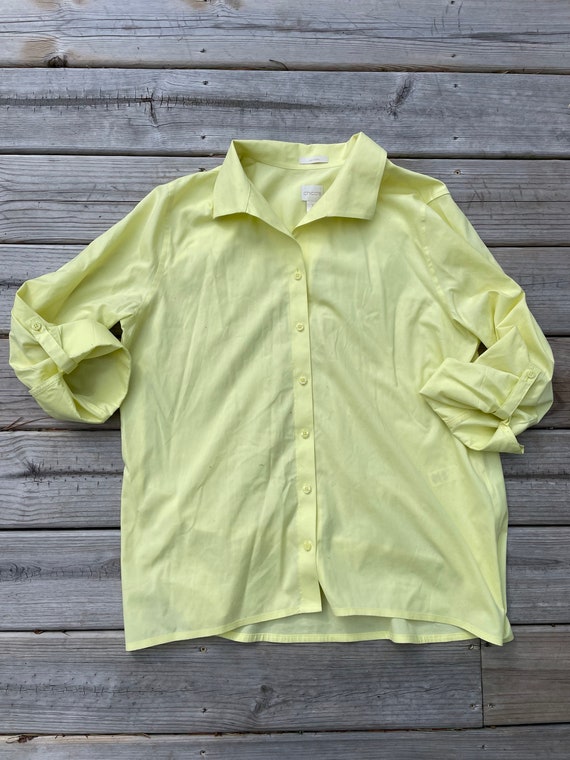 Retro 90d Oversized Button Up Lime Green Blouse - image 3