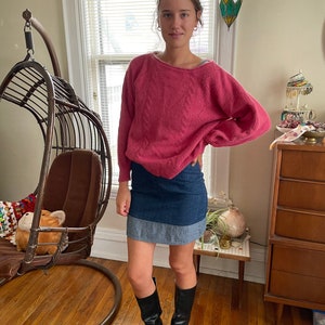Pink 80s Wool + Angora Off The Shoulder Sweater