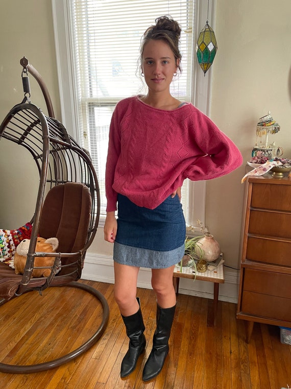 Pink 80s Wool + Angora Off The Shoulder Sweater