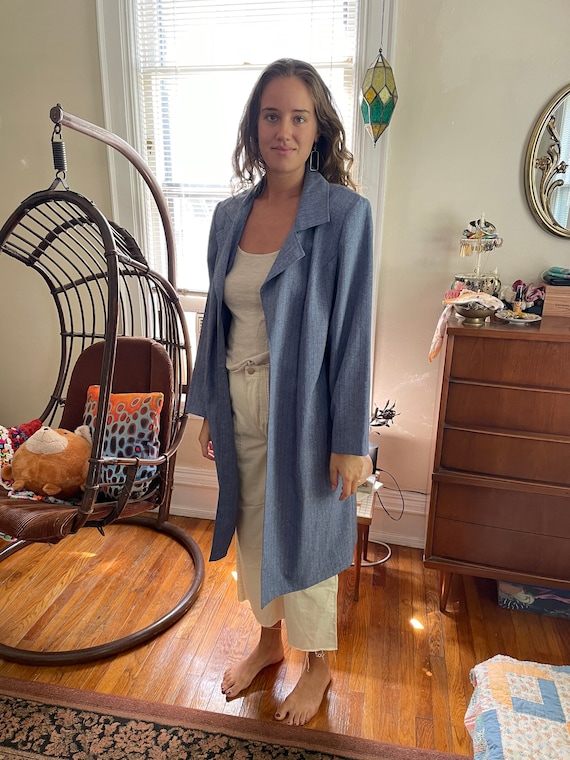 90s Oversized Blue Pinstripe Blazer - image 1