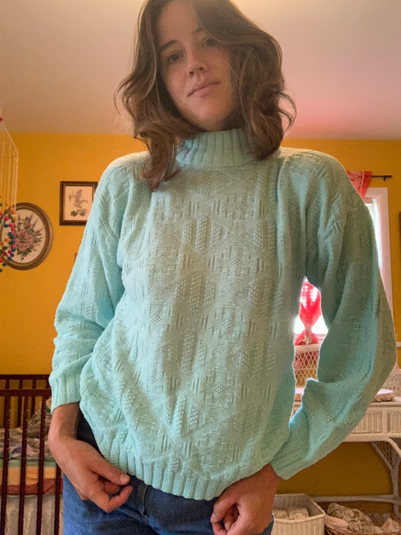 Vintage 80s Pullover Teal Knit Sweater