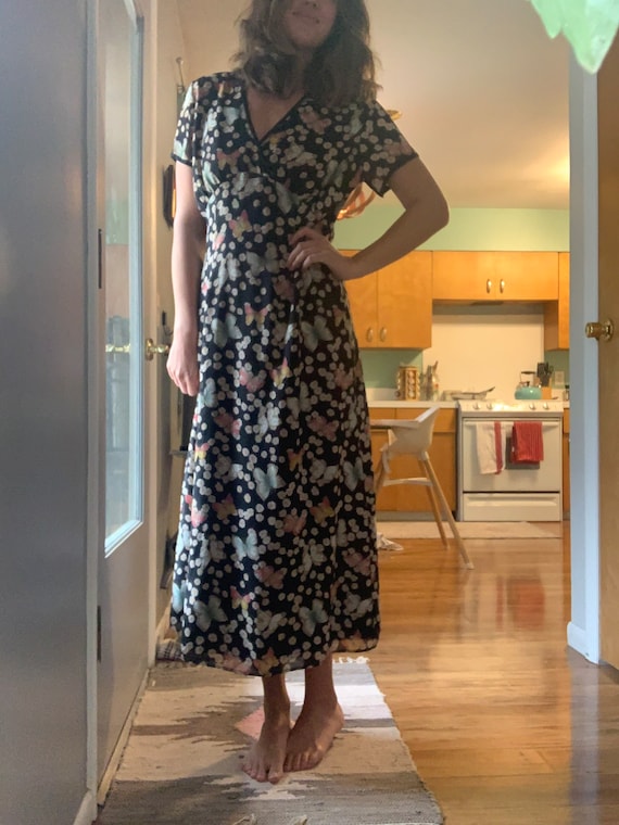 Vintage 90s Butterflies and Daisies Midi Dress