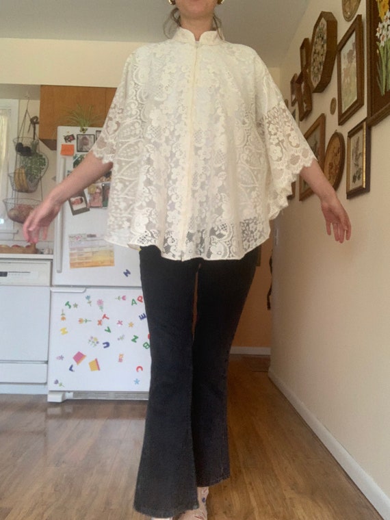 Vintage 1960s Lace Zip Up Poncho - image 1