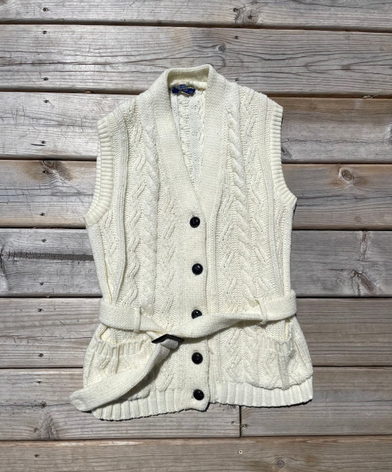 60s Cable Knit Belted Sweater Vest