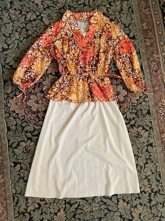 70s Peach/Orange Floral Midi Dress - image 5