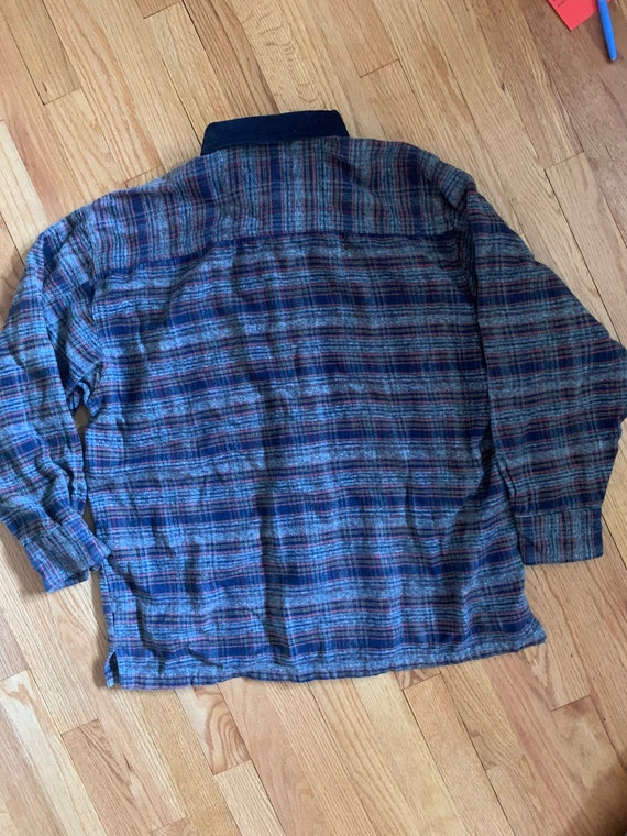 Vintage 90s Zip Up Plaid Shirt With Corduroy Coll… - image 4