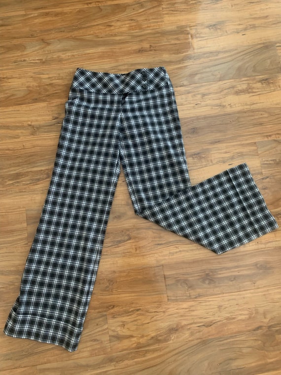 Y2K Does 70s Wide Leg Black/White Plaid Pants - image 4