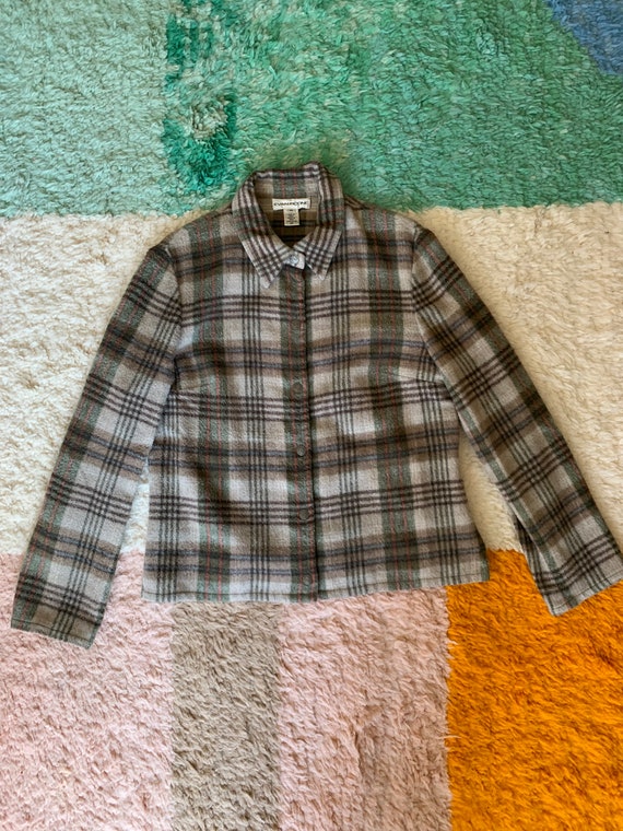 Vintage 90s Green Wool Blend Button Up Flannel - image 3