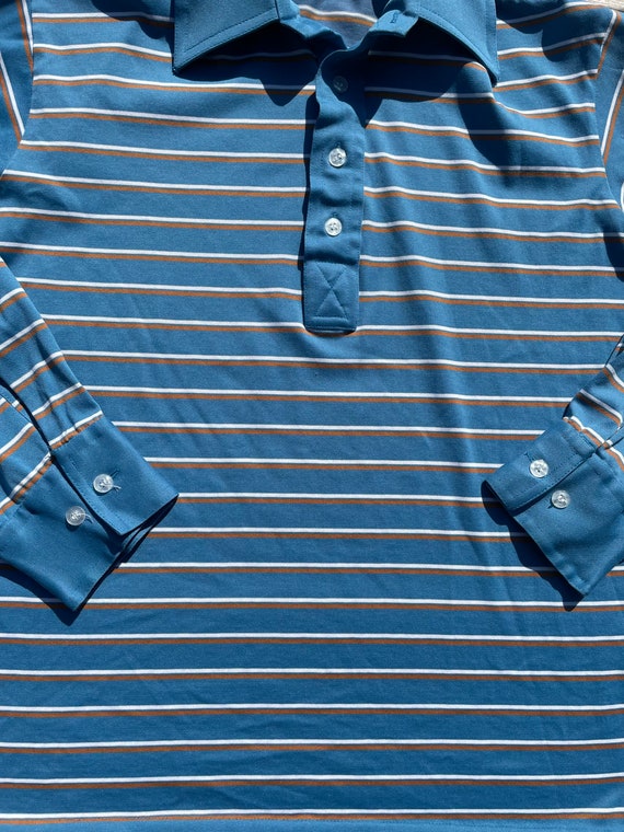 Vintage 70s Blue Striped Cotton Polyester Blend L… - image 3