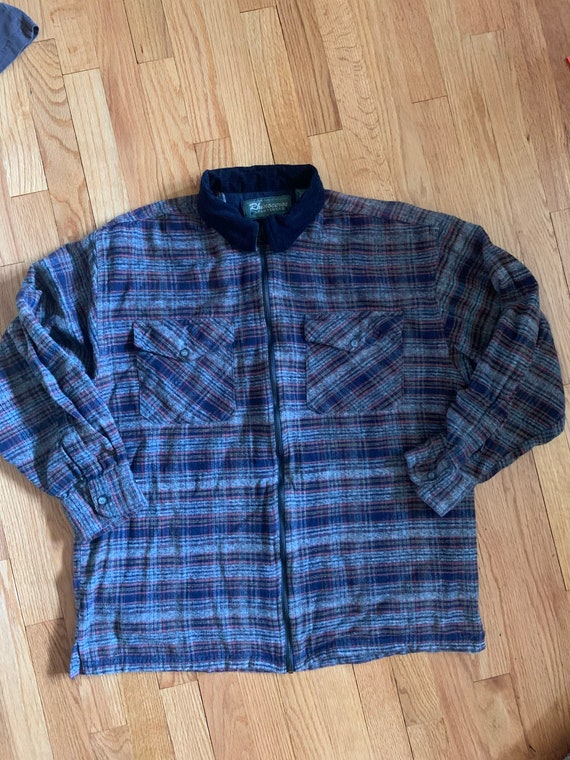 Vintage 90s Zip Up Plaid Shirt With Corduroy Coll… - image 3