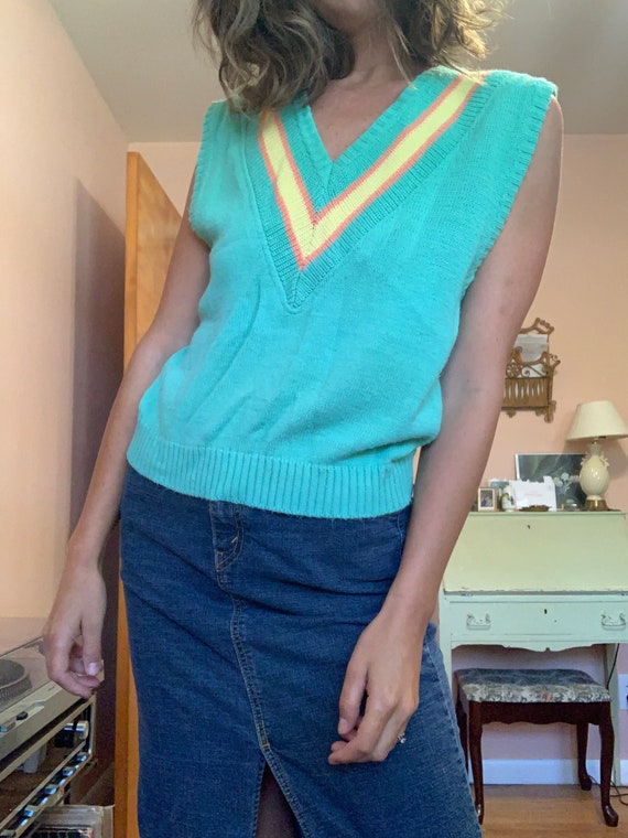Vintage 80s Teal Cable Knit Jumper XL