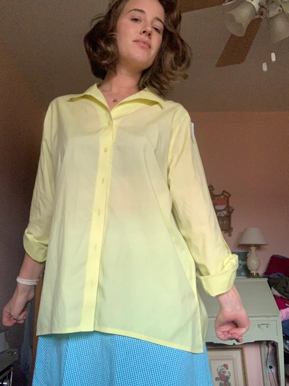 Retro 90d Oversized Button Up Lime Green Blouse - image 1