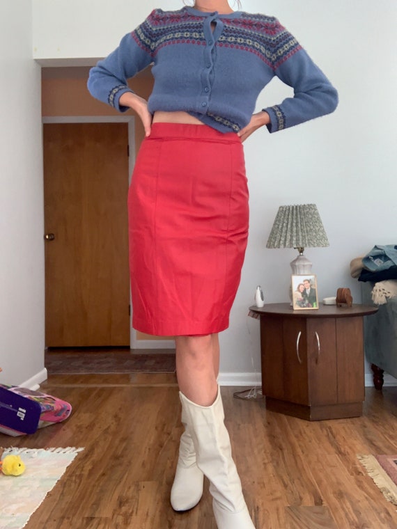 Retro 90s Red Genuine Leather Pencil Skirt