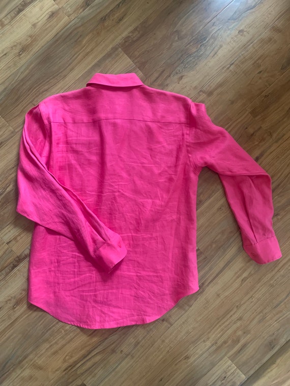 Retro 90s Ralph Lauren Linen Pink Button Up Shirt - image 4