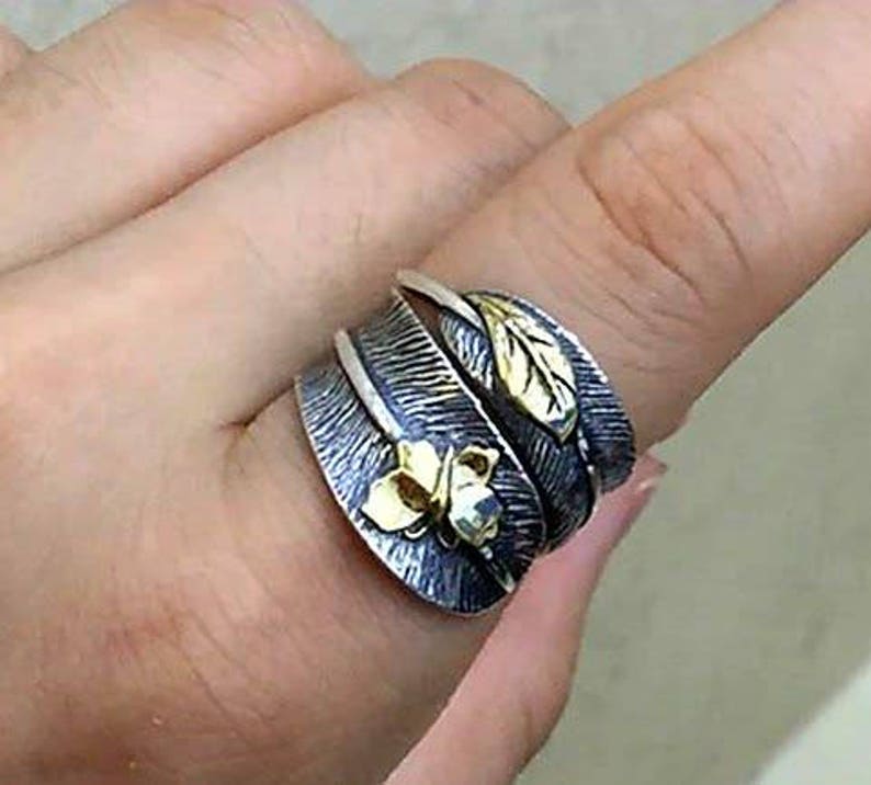 100/% Real 925 Sterling Silver Jewelry Butterfly Feather Retro Rings for Women Party Gift Bijoux Thai Silver Ring free delivery