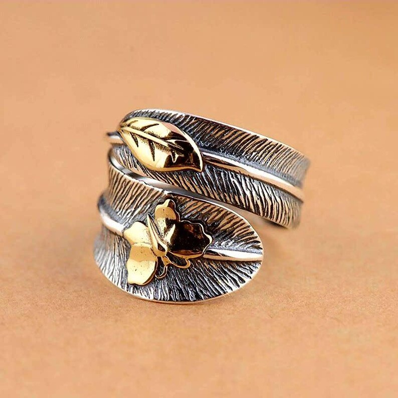 100/% Real 925 Sterling Silver Jewelry Butterfly Feather Retro Rings for Women Party Gift Bijoux Thai Silver Ring free delivery