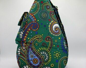 Green Multi-colored Paisley Shoulder Bag, Handbag, Purse, Pocketbook, Luggage, Backpack, Accessory