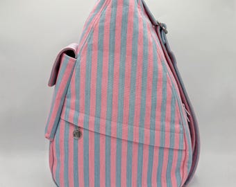 Candy Stripe Denim Shoulder Bag, Handbag, Purse, Pocketbook, Luggage, Backpack, Accessory