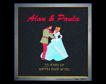 Cinderella, customized, anniversary gift, print of embroidered original on canvas, 12x12