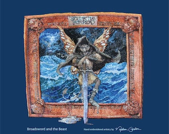 Broadsword and the Beast, Jethro Tull, copertina dell'album, stampa, originale ricamato a mano, su tela, 12x13