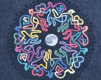 Sparky Dancers, original composition, print, of hand embroidered original, on canvas, 13x13