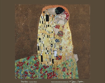 Il bacio, Gustav Klimt, stampa, di originale ricamato a mano, su tela, 14x14