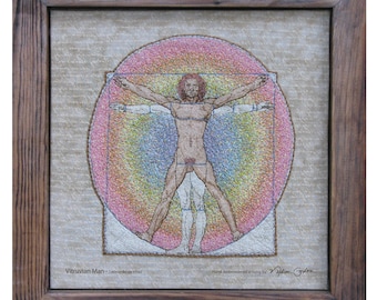 Vitruvian Man, Leonardo da Vinci, stampa, di originale ricamato a mano, su tela, 15x15