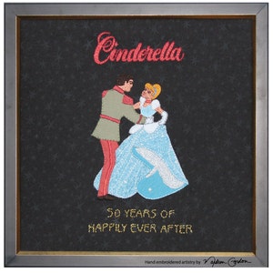 Cinderella, Disney, print, of hand embroidered original, on canvas, 12x12