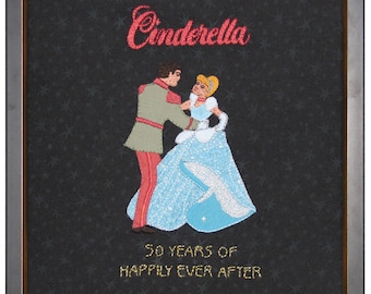 Cenerentola, Disney, stampa, di originale ricamato a mano, su tela, 12x12
