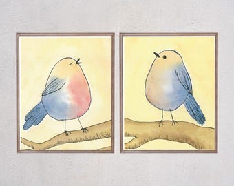 Love Birds - Set of 2 - 8x10 watercolor prints (Frames not included)
