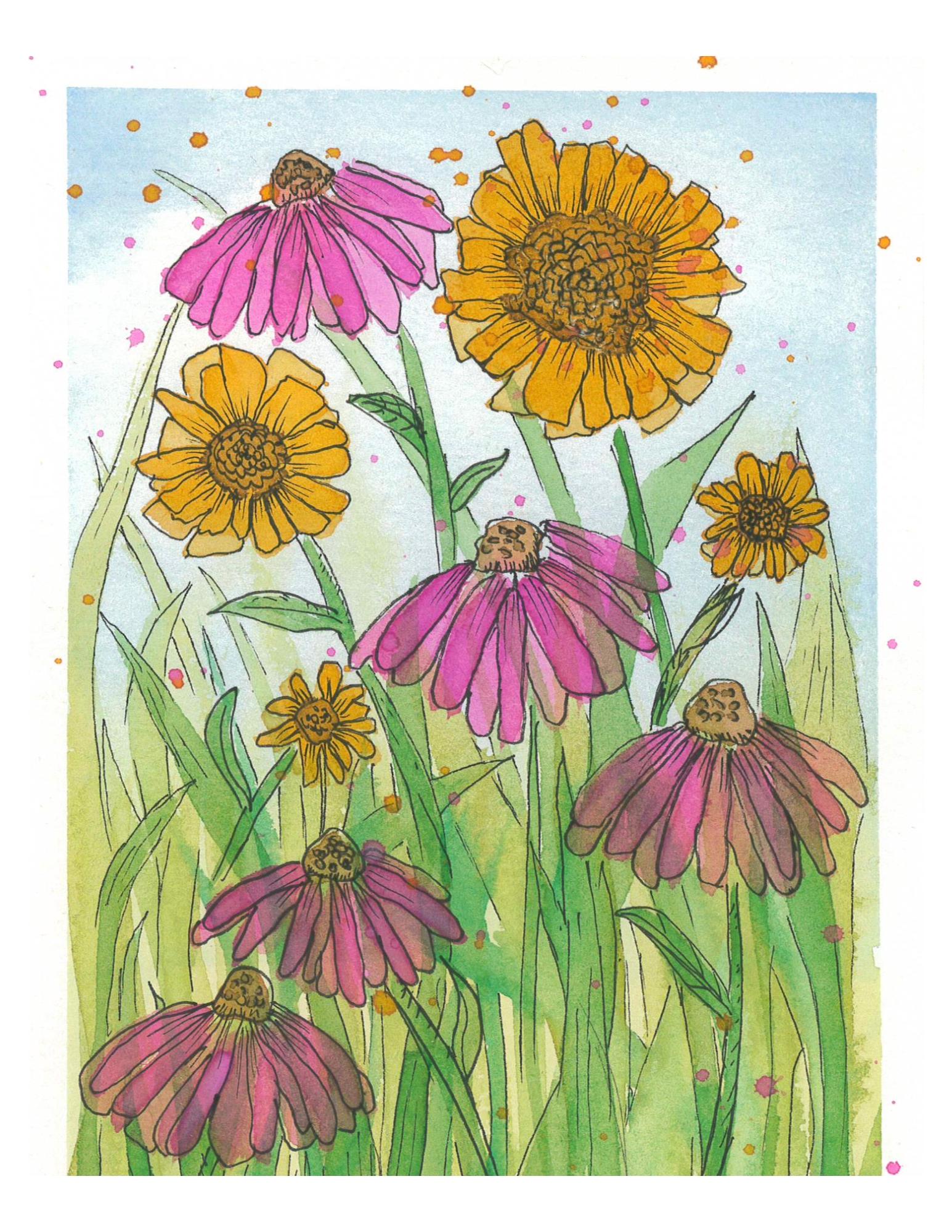 Wildflowers in Field - 8x10 Watercolor Print (frame Not Included