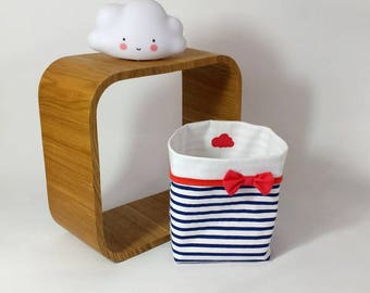 Storage baskets, bags, reversible Pocket Navy, striped blue and white with bias and coral for bow