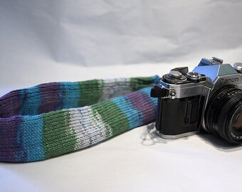 Knit Camera Strap Cover, Turquoise, Blue, Green, Purple, White, Boho Camera Strap Cover