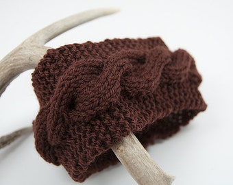 Brown Cable Knit Headband, Ear Warmer, Brown Women's Accessories