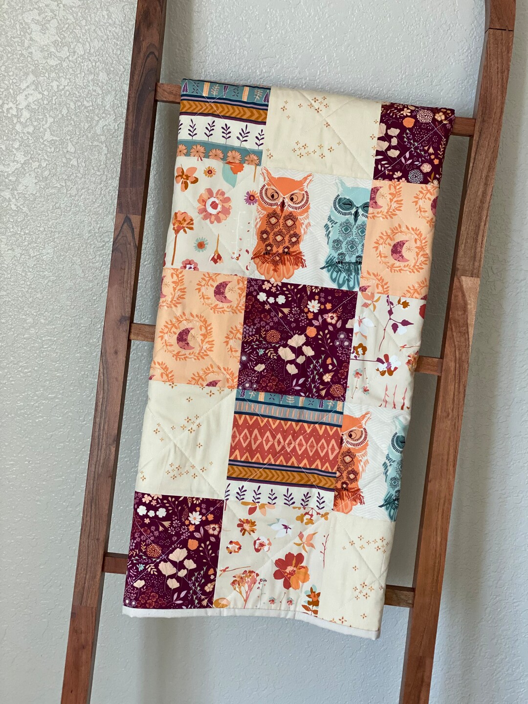 Modern Baby Quilt Crib Quilt Baby Shower Gift Boho Owl Etsy