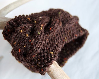 Brown Tweed Cable Knit Headband, Ear Warmer, Brown Women's Accessories