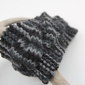 Black & Gray Cable Knit Headband, Ear Warmer, Grey Women&#39;s Accessories