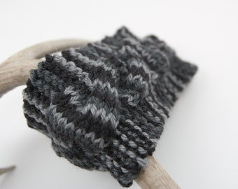 Black & Gray Cable Knit Headband, Ear Warmer, Grey Women's Accessories